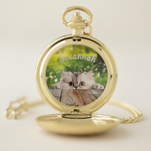 Cute Persian Peeking Cat Pocket Watch