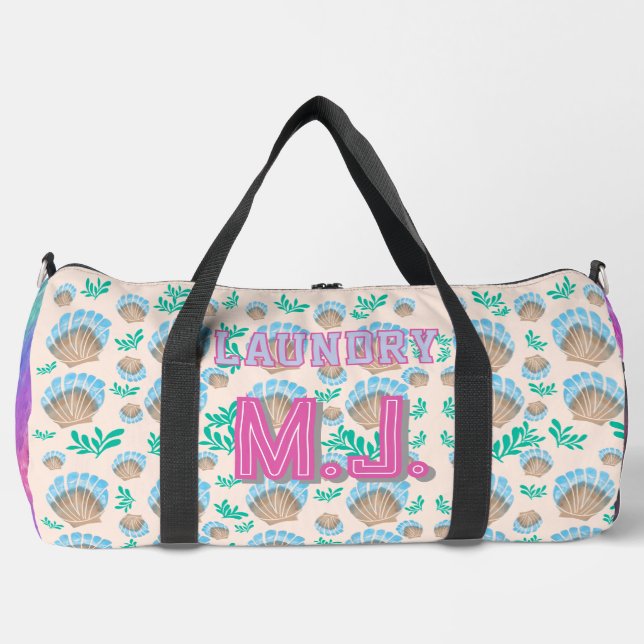 Cute Personal Monogram Colorful Laundry Duffle Bag (Front)