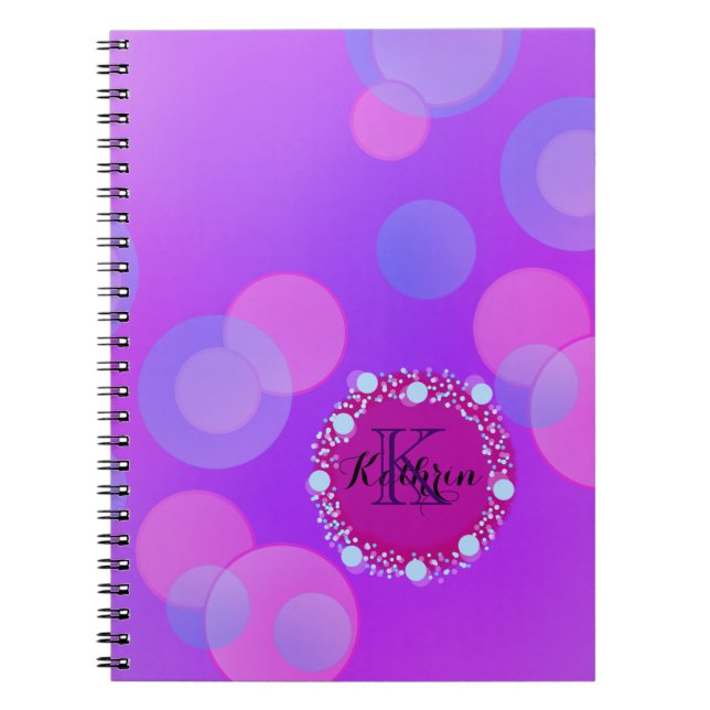 Cute Personal Pink Bubble Blue Fun Office Notebook (Front)