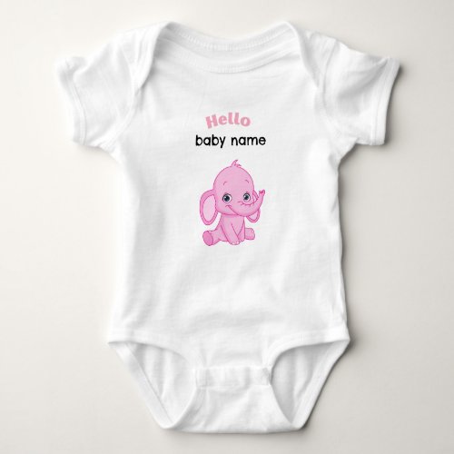 Cute personalisable pink baby elephant baby grow baby bodysuit