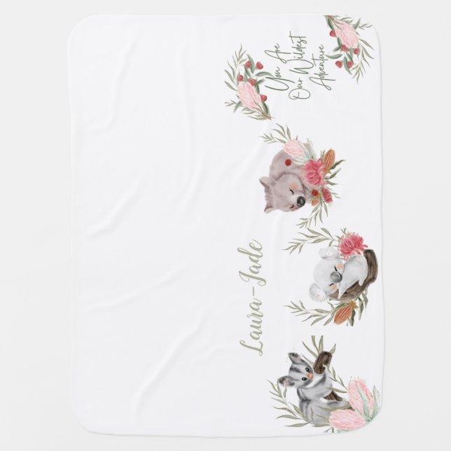 Cute Personalised Australian Native Baby Blanket (Front)