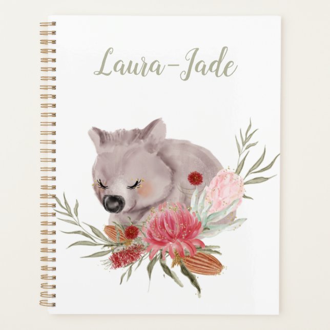 Cute Personalised Australian Native Wombat Planner (Front)