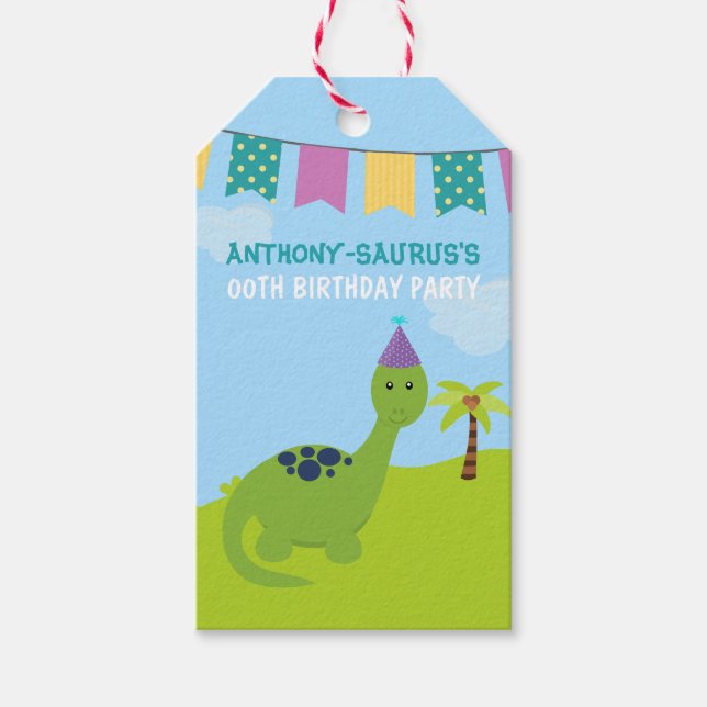 Cute Personalised Dinosaur themed Party Gift Tags (Front)