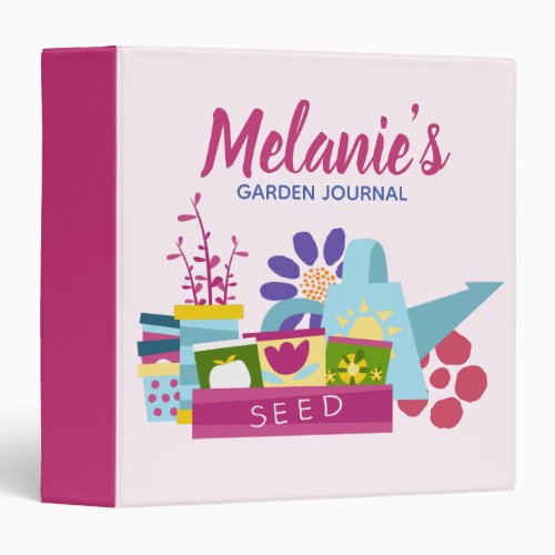 Cute Personalised Gardening Journal Pink 3 Ring Binder