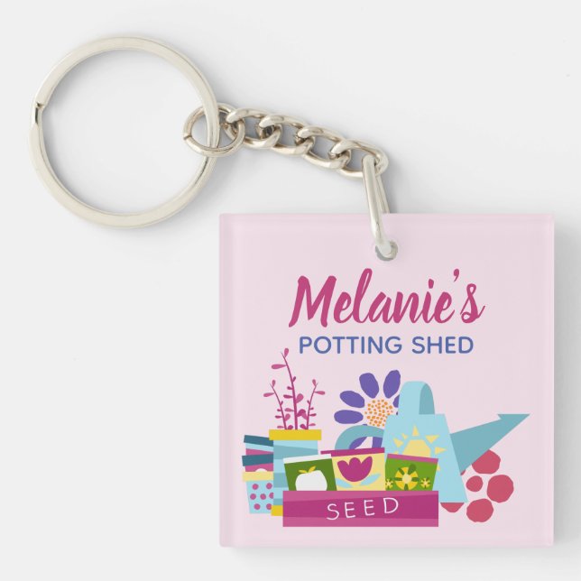 Cute Personalised Gardening Shed Key Keychain (Front)
