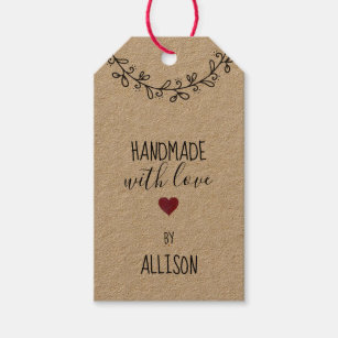 Pretty Love Heart 'Handmade with Love' Hand Made Wedding Gift Tag Craft Tags T 