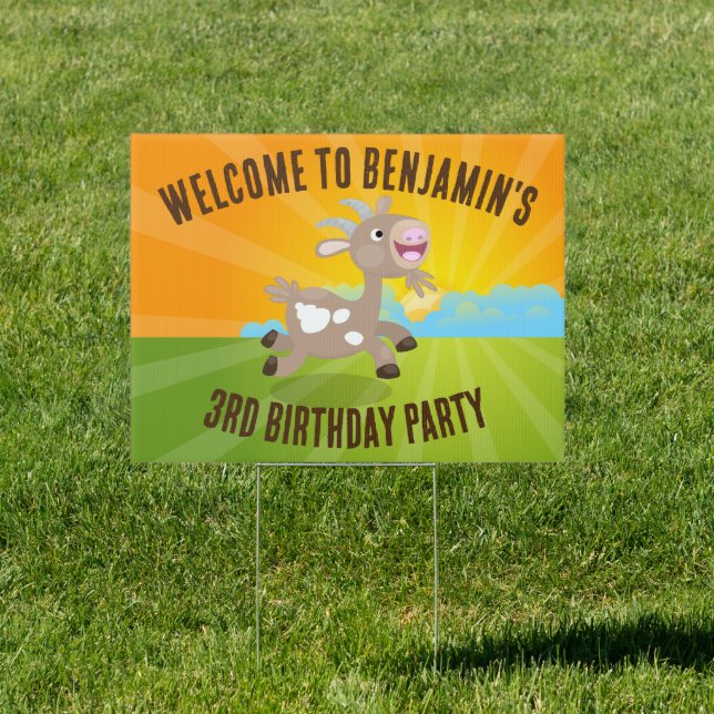 Cute personalised happy birthday billy goat sign (Insitu)