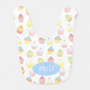 Cute Personalised Pastel Cupcake Pattern Baby Bib