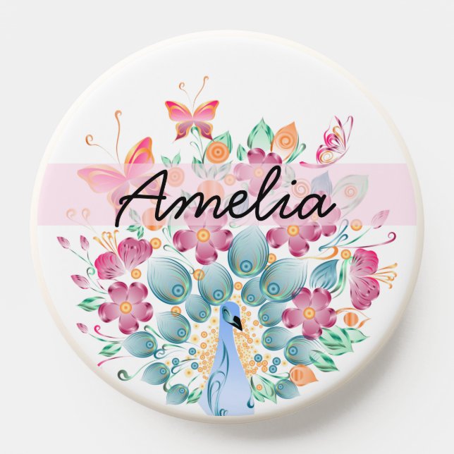 Cute Personalised Peacock Floral PopSocket (Popsocket)