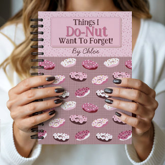Cute Personalised Pink and Brown Donut Themed Notebook