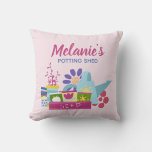 Cute Personalised Pink Gardening Potting Shed Outdoor Pillow