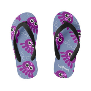 Cute Personalised Purple Octopus Pattern Kid's Flip Flops