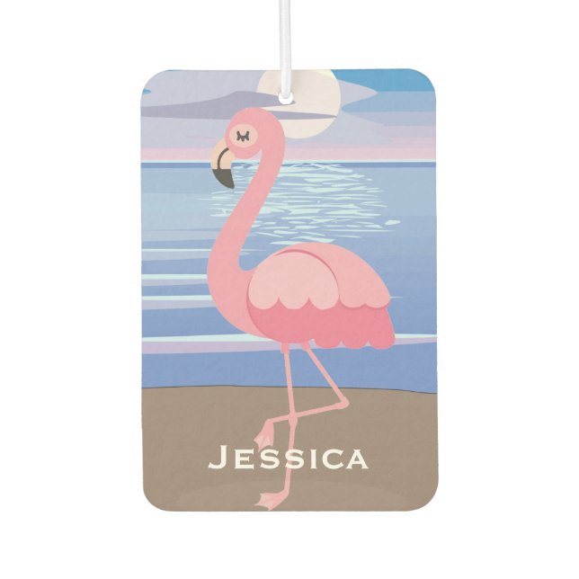Cute Personalised Tropical Island Flamingo Air Freshener (Front)