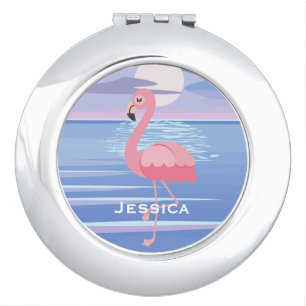 Cute Personalised Tropical Island Flamingo Compact Mirror