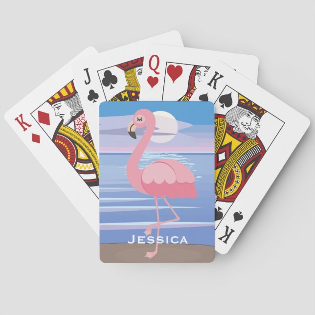 Cute Personalised Tropical Island Flamingo Poker Cards (Back)