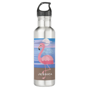 Cute Personalised Tropical Island Flamingo Stainless Steel Water Bottle