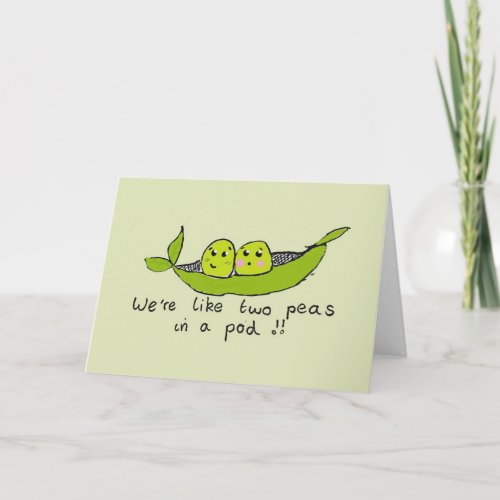 Cute personalised two peas in a pod greeting card