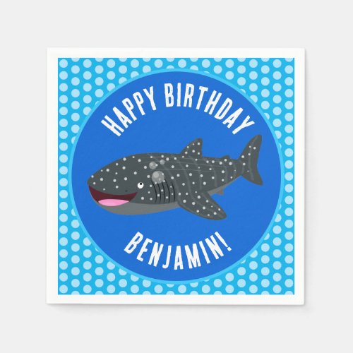 Cute personalised whale shark happy birthday napkins