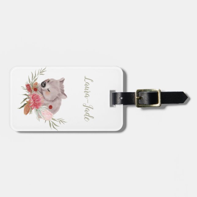 Cute Personalised Wombat Luggage Tag (Front Horizontal)