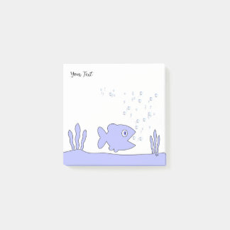Cute Personalizable Blue Cartoon Fish Square Post-it Notes