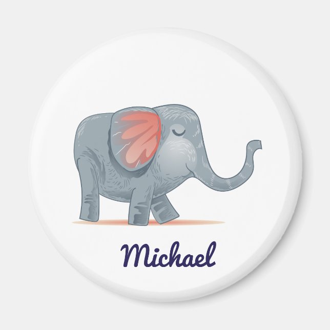Cute Personalizable Grey pink  Elephant Magnet (Front)