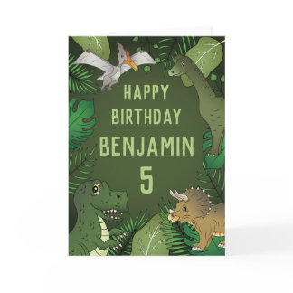 Cute Personalizable Kid's Dinosaurs Happy Birthday Card