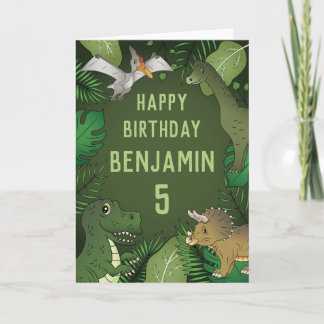 Cute Personalizable Kid's Dinosaurs Happy Birthday Card