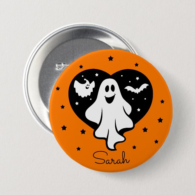 Cute Personalize Halloween Ghost Heart Bat Button (Front & Back)
