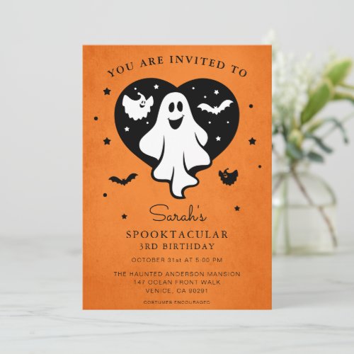 Cute Personalize Halloween Ghost Heart Bat  Invitation