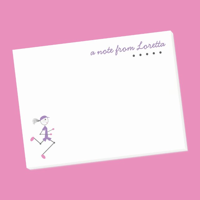 Cute Personalize Lady Running Custom Name Template Post-it Notes (Creator Uploaded)