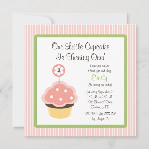 Cute Personalize Pink Cupcake Birthday Invitations
