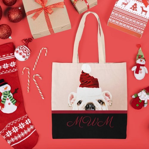 Cute Personalize Santa Dog Christmas Monogram Tote