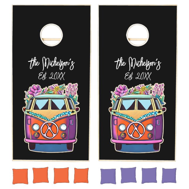 Cute Personalized 1970's Hippie Vans  Cornhole Set (Set)