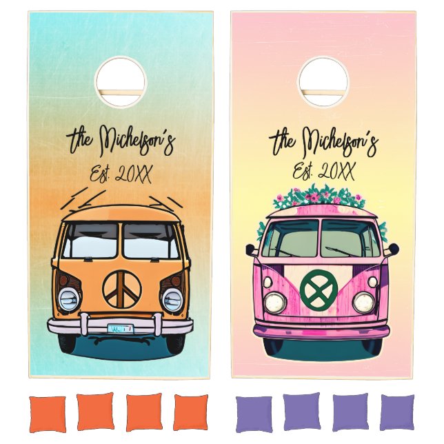 Cute Personalized 1970's Hippie Vans  Cornhole Set (Set)