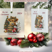 Cute Personalized 1st Christmas Highland Cow