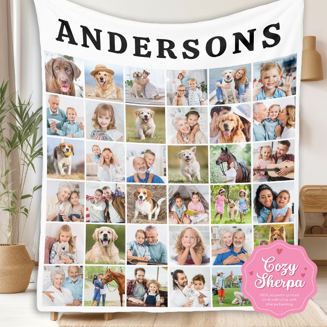 Cute Personalized 36 Photos Collage Birthday Gift Sherpa Blanket (Creator Uploaded)