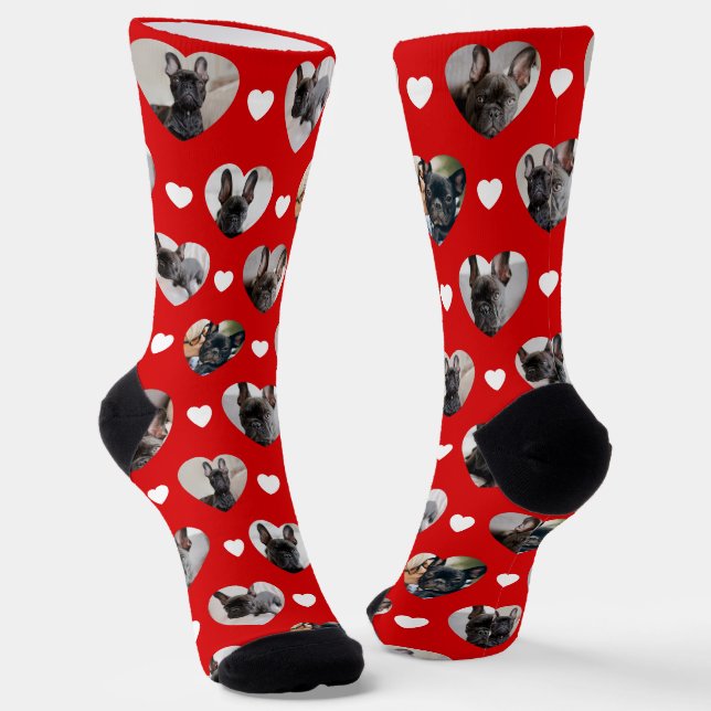 Cute Personalized 6 Heart-Shaped Pet Photos Socks (Angled)