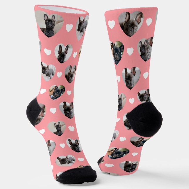 Cute Personalized 6 Heart-Shaped Pet Photos Socks (Angled)