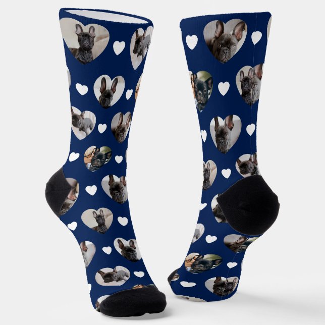 Cute Personalized 6 Heart-Shaped Pet Photos Socks (Angled)