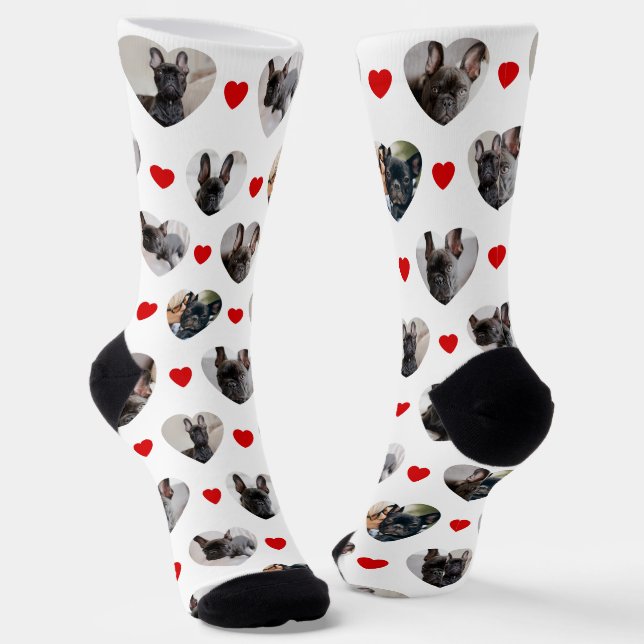 Cute Personalized 6 Heart-Shaped Pet Photos Socks (Angled)