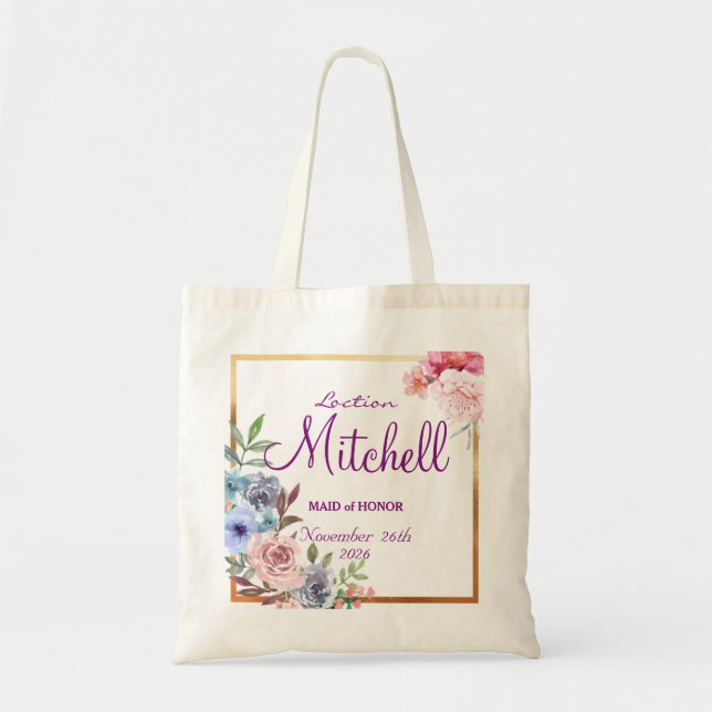 Cute personalized abstract maid of honor wedding tote bag (Front)