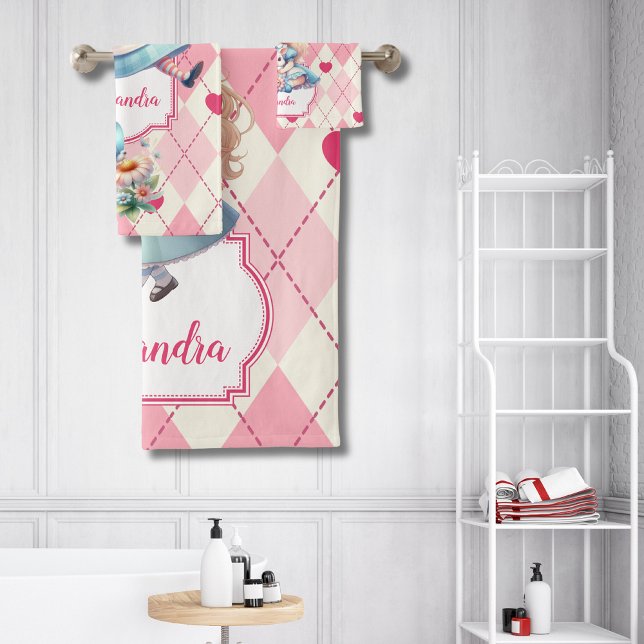 Cute Personalized Alice in Wonderland Bath Towel Set (Creator Uploaded)