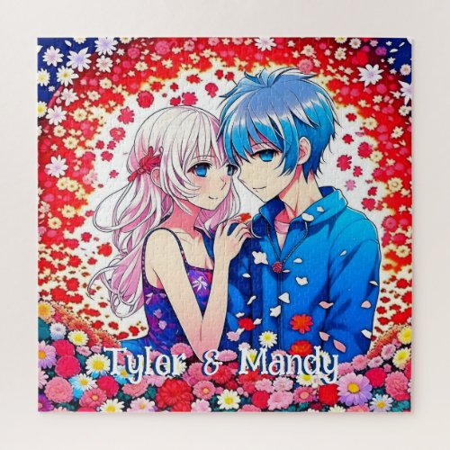 Cute Personalized Anime Couples Names Jigsaw Puzzle
