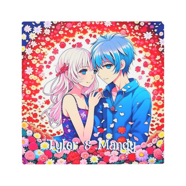 Cute Personalized Anime Couple's Names Metal Print (Front)