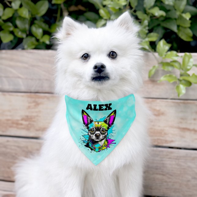 Cute Personalized Aqua Blue Chihuahua Pet Bandana Collar (Dog)