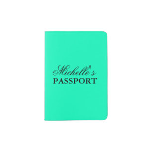 Cute personalized aquamarine blue passport holder