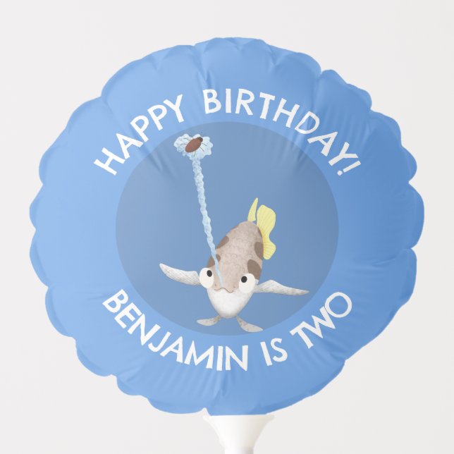 Cute personalized Archerfish cartoon birthday Balloon (Front)