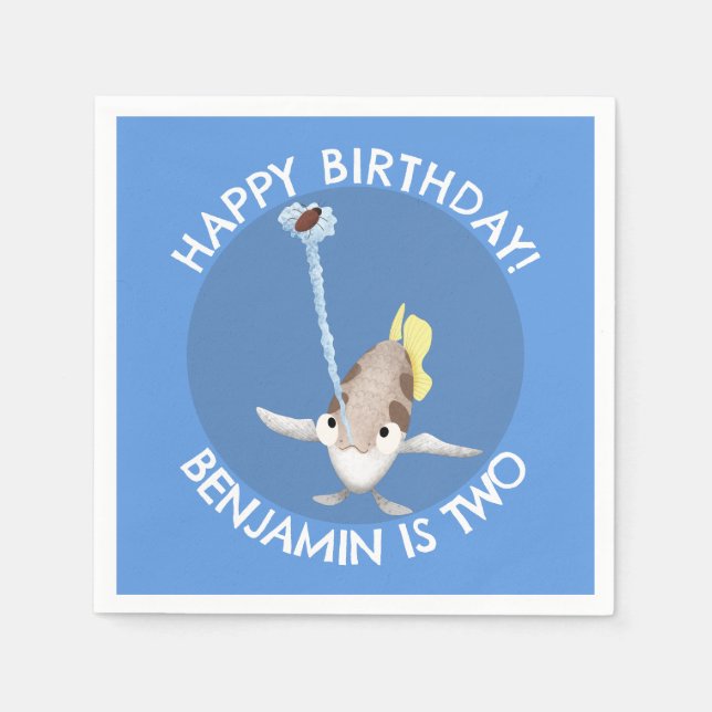 Cute personalized Archerfish cartoon birthday Napkins (Front)