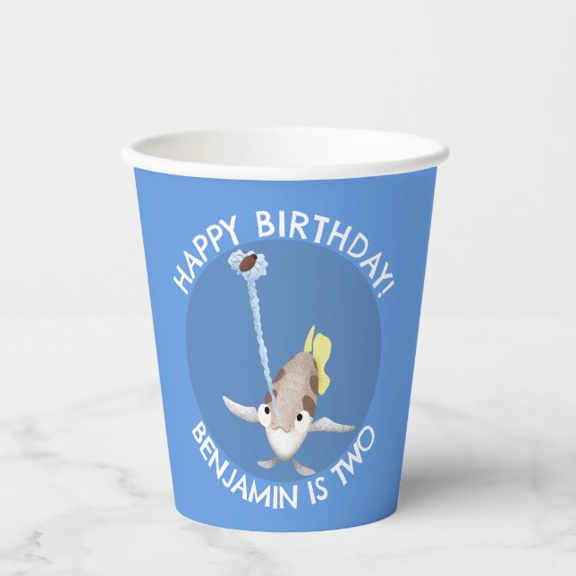 Cute personalized Archerfish cartoon birthday Paper Cups (Front)