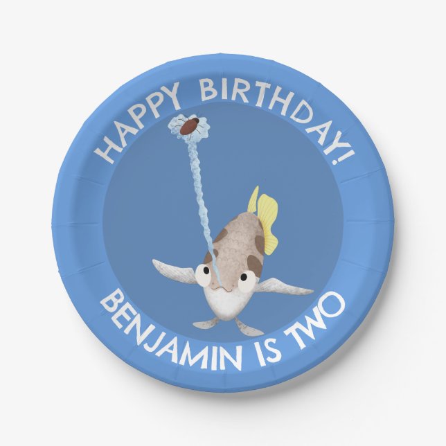 Cute personalized Archerfish cartoon birthday Paper Plates (Front)